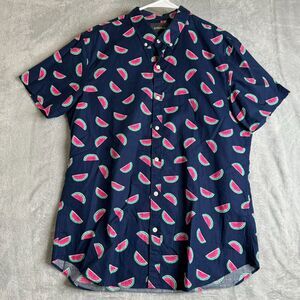 Bonobos Shirt Mens L Blue Riviera Short Sleeve Slim Fit Watermelon Fruit BBQ